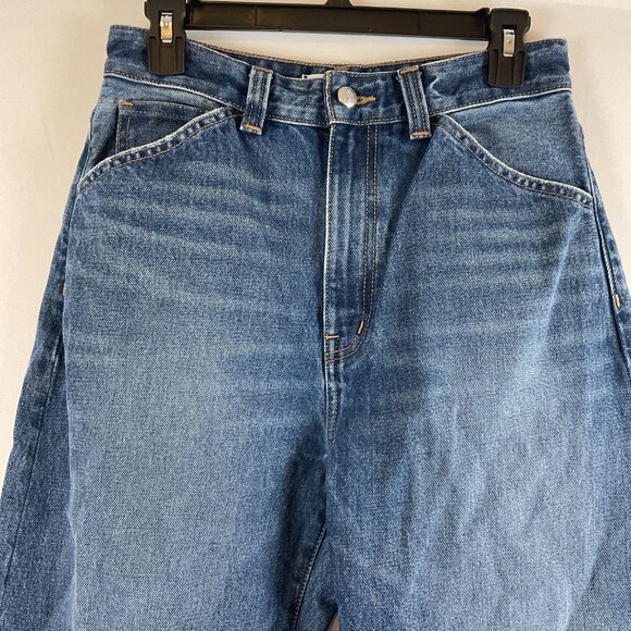 Madewell The Curvy Balloon Jeans 26 Blue Dark Wash Raw Hem - Picture 2 of 11